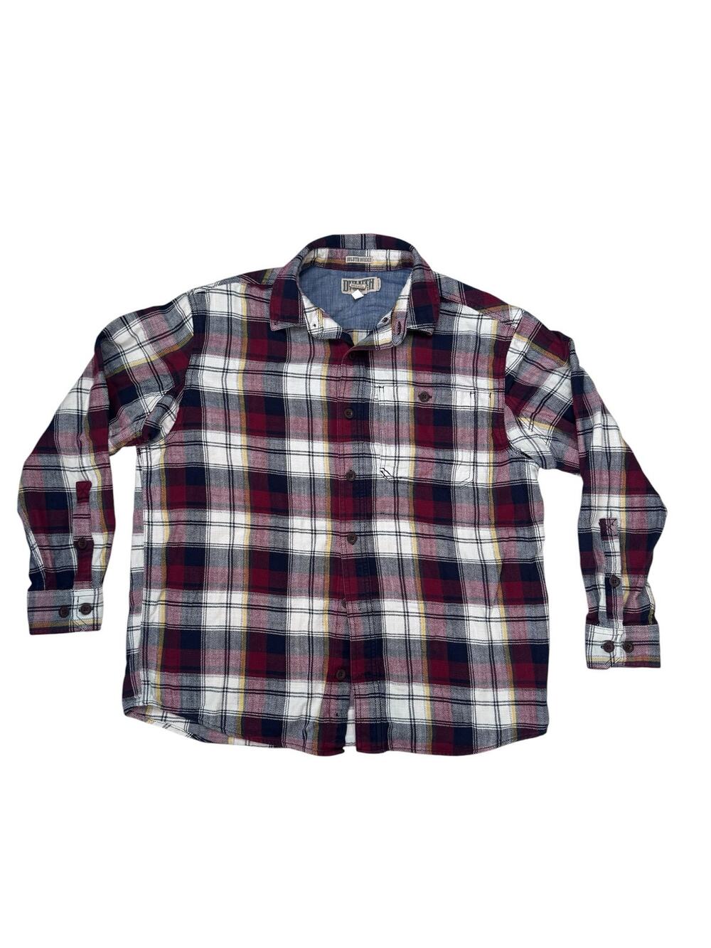 DULUTH TRADING Blue Ridge Relaxed Fit Plaid Shirt Red White Blue Size Large Mens